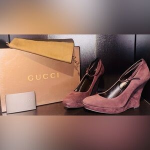 Gucci Womens Designer Shoes Brown Suede Wedge Heel | Size EU 40 Brand New In Box